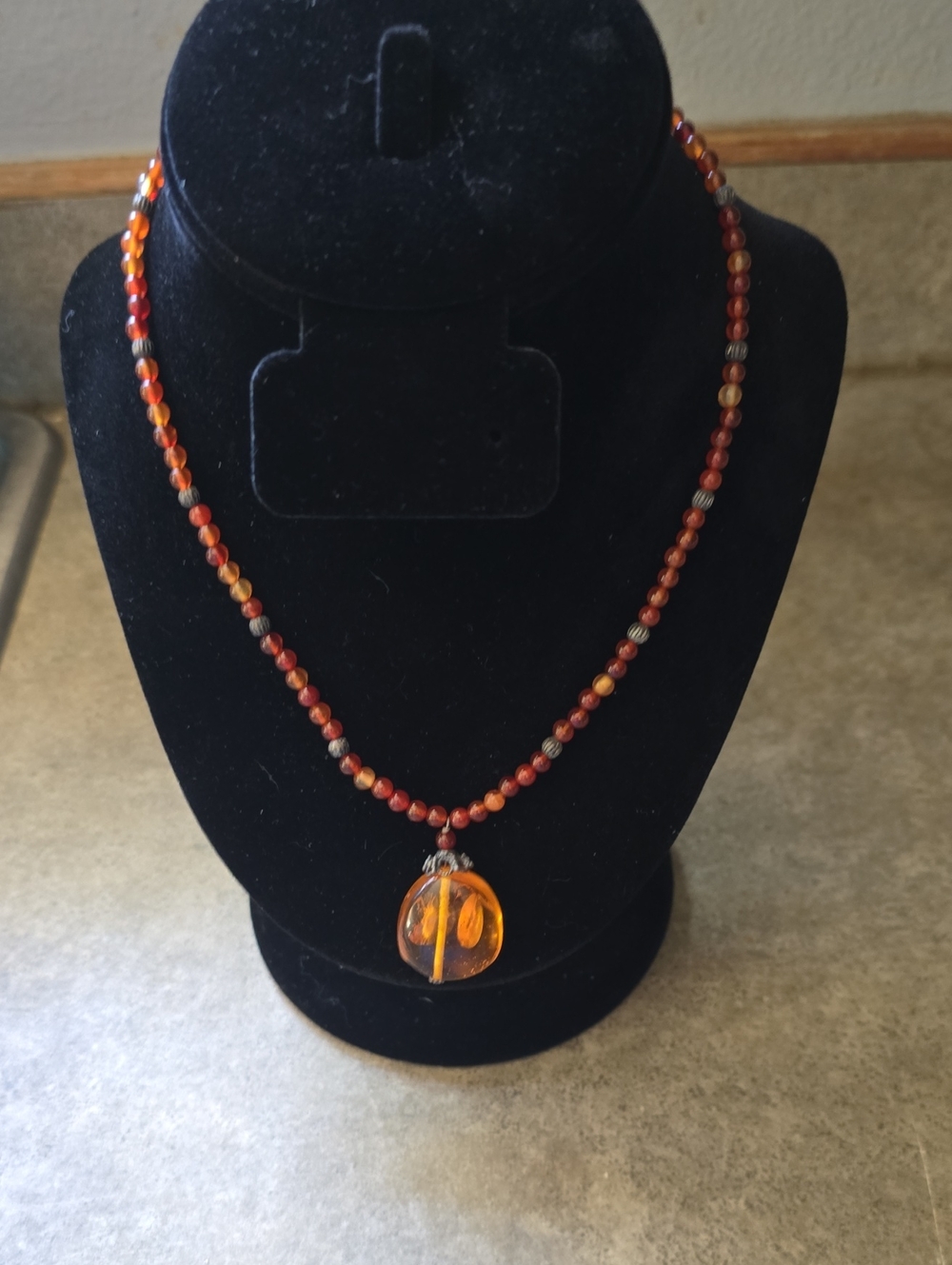 Amber Glass Pendant Beaded Necklace - Orange